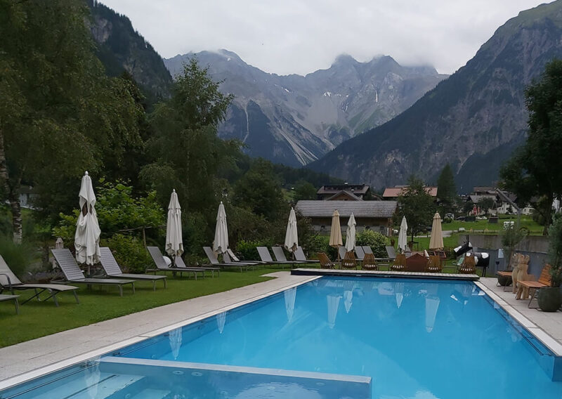 Outdoor pool of Vilavier, spa hotel in Brand, Austrian Alps