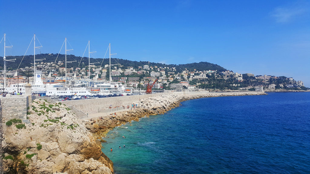 Stony beach next to Port in Nice, French Riviera
