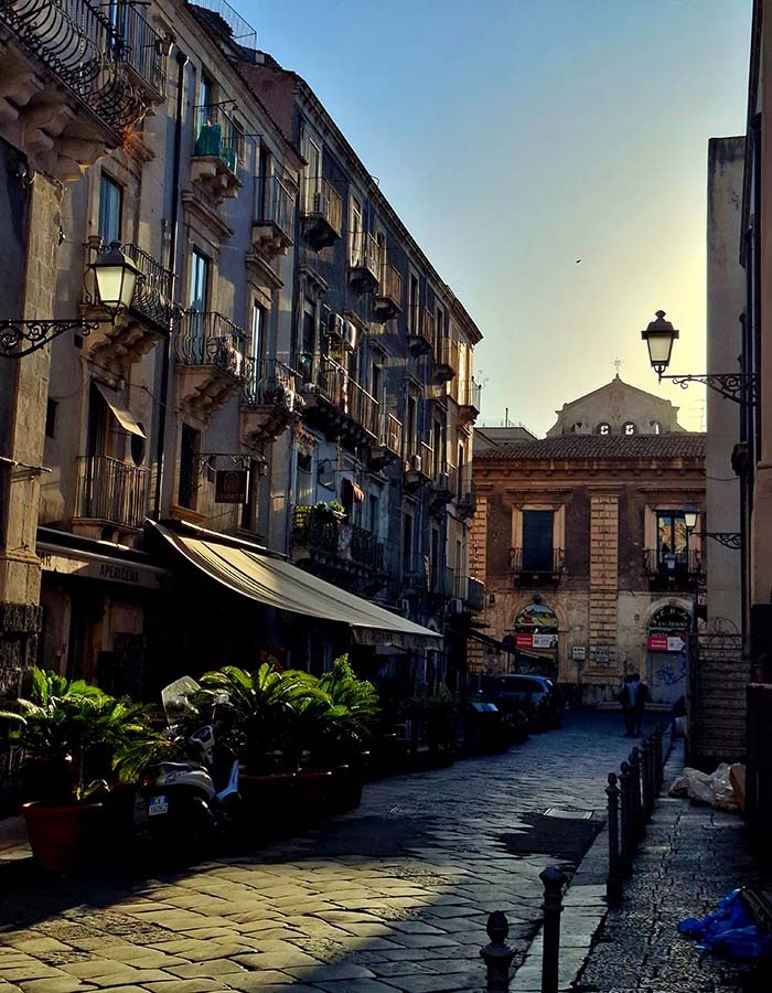 Cute streets of historical old city of Catania, east Sicily